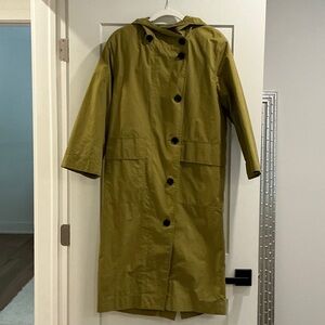 TOAST hooded parka/trench, color is seaweed, brown lining, excellent condition